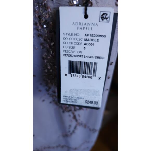 Adrianna Papell Women's Marble Flutter Sleeve Beaded Short Sheath Dress Size 8 - Picture 9 of 9